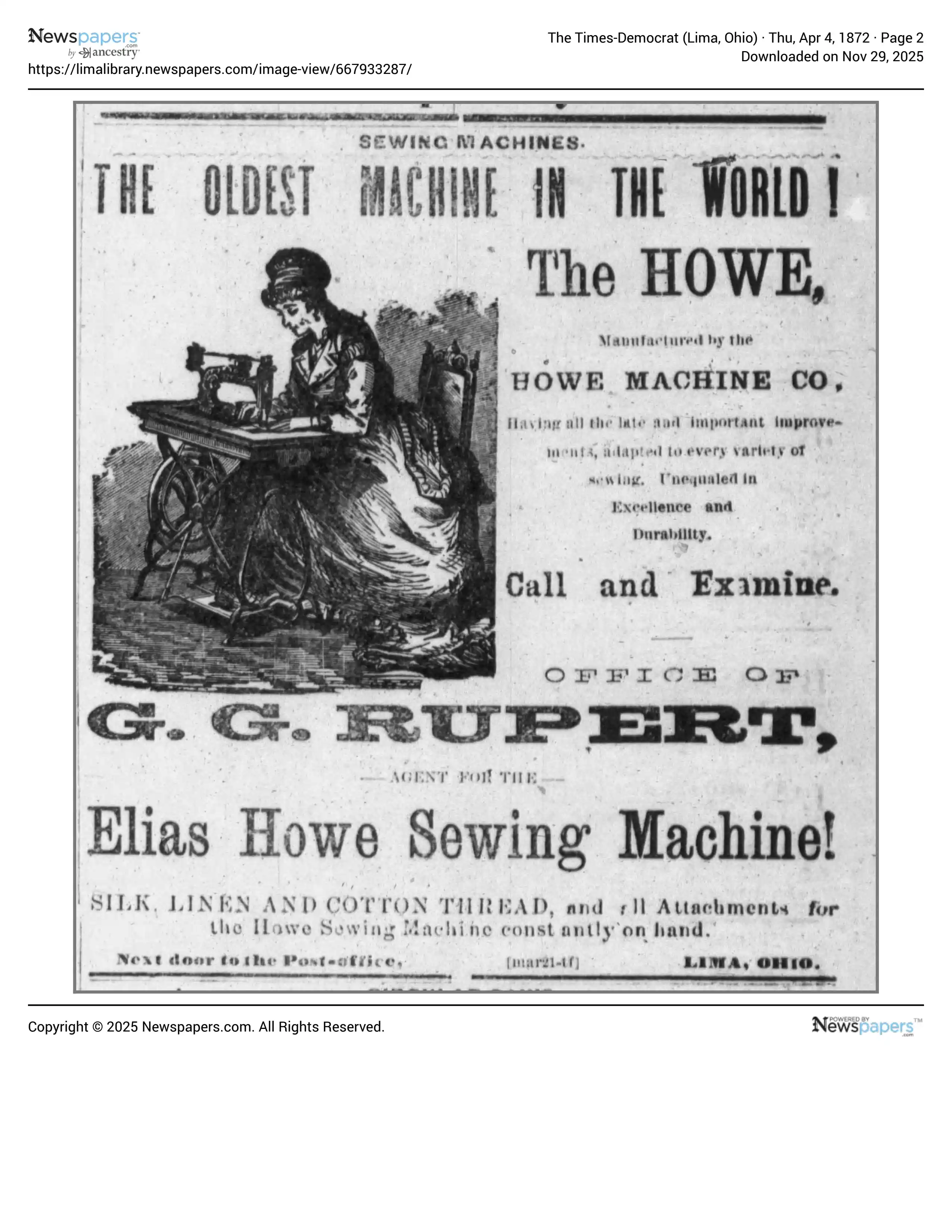 The Times Democrat 1872-04-04 Page 2, Greenberry George Rupert Advertisement